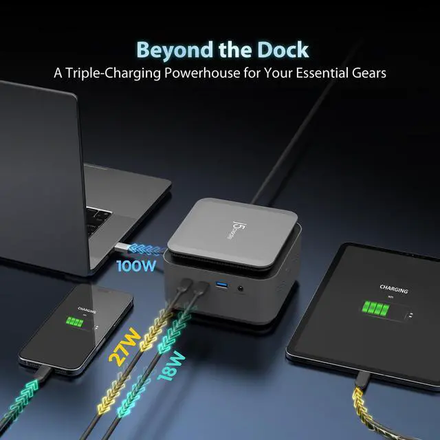 Alt view image 5 of 7 - Dual 4K Display Powerbase Docking Station with 145W Charging Power | 10Gbps Data Transfer, Card Slots, Ethernet, and Audio Port for Windows Laptop and MacBook (JCDP4140)