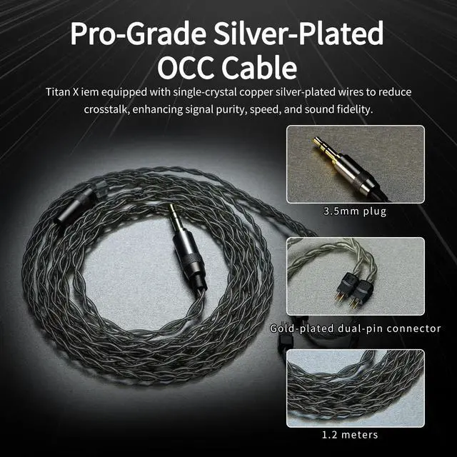 Alt view image 6 of 7 - DUNU Titan X IEMs Gaming Earbuds, 10mm Dynamic Driver in-Ear Monitor, HiFi Wired IEM Earphones with OCC Silver-Plated Cables, Alloy Cavity IEMs for Stage Performance/Gaming/Music (3.5mm)
