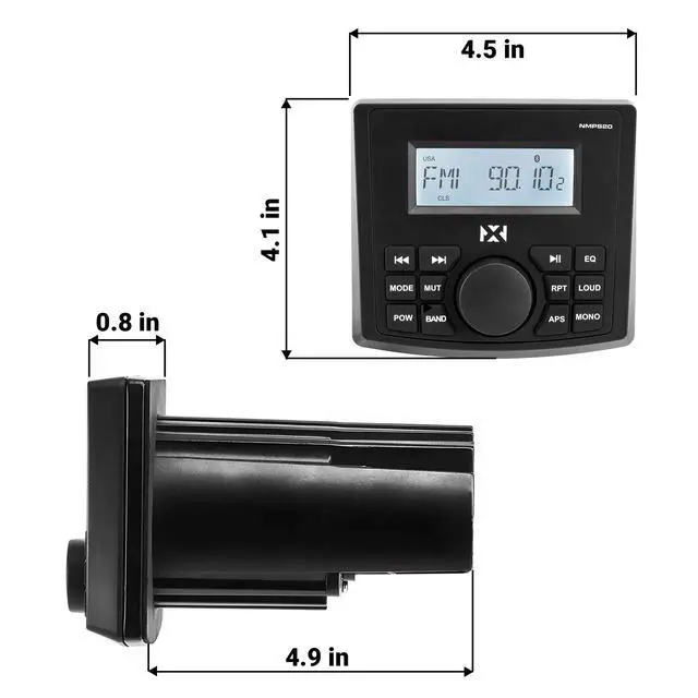 Alt view image 7 of 7 - NMPS20 Gauge Style Marine Stereo | With Bluetooth and a Digital LED Backlit LCD Display - Perfect for Boats, UTVs, & ATVs