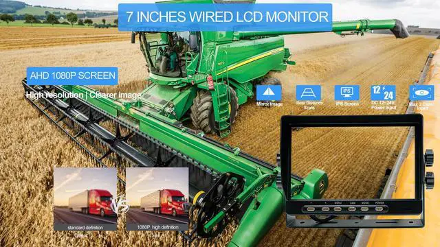 Alt view image 4 of 7 - AHD 1080P 7" Wired Monitor Rear View Backup Night Vision Camera System, Waterproof IP 69K Camera for Agriculture Farm Tractor, Box Truck, Forklift, Heavy Equipment, Excavator, Skid Steer