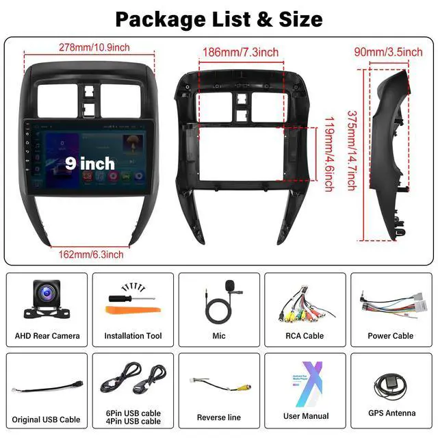Alt view image 7 of 7 - Android 15 4-Core+64G Car Stereo for Nissan Versa Sedan 2015-2019 Radio Wireless Carplay Android Auto, 10.1 Touchscreen Car Radio GPS Navigation/Mirror Link/Bluetooth EQ/FM/RDS Radio+Backup Cam & Mic