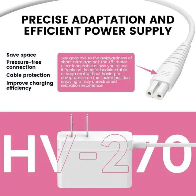 Alt view image 4 of 6 - HV270 Charger Cord Replacement Compatible with Hitachi Magic Wand | Power Adapter for HV-270 - 10V Charging Cord for Rechargeable Cordless Massager-White(ONLY for HV 270)