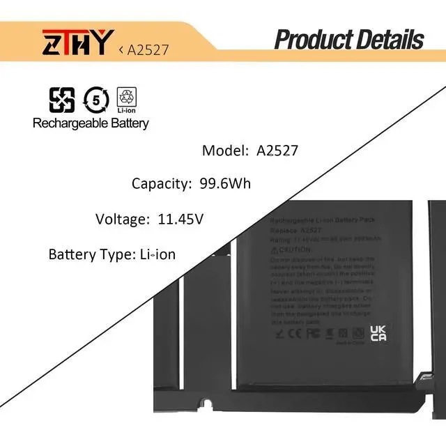 Alt view image 3 of 7 - A2527 A2485 Laptop Battery for MacBook Pro 16-inch A2485 Late 2021 Version | EMC3651 MK183LL/A MK193LL/A MK1A3LL/A MK1E3LL/A MK1F3LL/A MK1H3LL/A Series Notebook 11.45V 99.6Wh 8693mAh