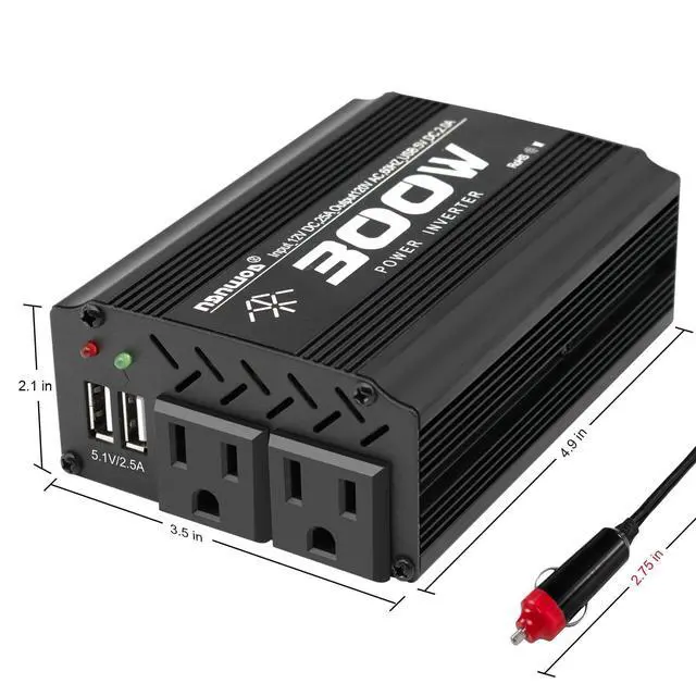 Alt view image 3 of 7 - 300 Watt Power Inverter car Small Inverter Rate 300W / Peak 600W DC12V to AC 110V RV Portable Inverter for Camping Charging dc to ac Vehicle Power Inverter-Black(300W)