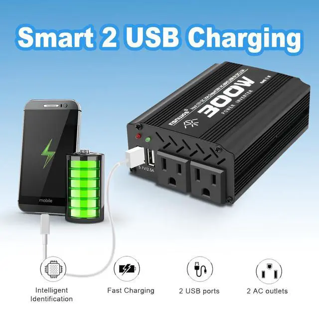 Alt view image 4 of 7 - 300 Watt Power Inverter car Small Inverter Rate 300W / Peak 600W DC12V to AC 110V RV Portable Inverter for Camping Charging dc to ac Vehicle Power Inverter-Black(300W)