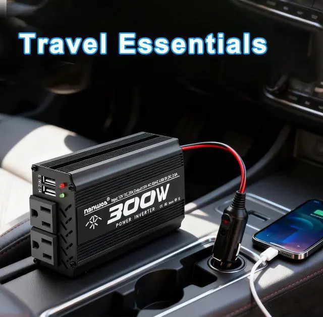 Alt view image 6 of 7 - 300 Watt Power Inverter car Small Inverter Rate 300W / Peak 600W DC12V to AC 110V RV Portable Inverter for Camping Charging dc to ac Vehicle Power Inverter-Black(300W)