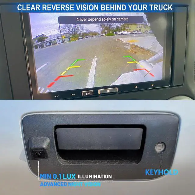 Alt view image 7 of 7 - Tailgate Handle Backup Rear View Camera for 2007-2013 Chevrolet Chevy Silverado GMC Sierra 1500 2500 3500 HD Reverse Back Up Camera Rear Tailgate Latch Handle with Key Hole, Replaces# 22755305