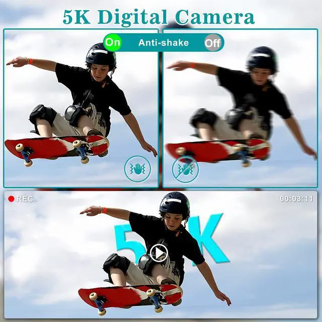 Alt view image 2 of 7 - Digital Camera,5K 64MP Camera for Photography with Dual-Lens and Lens Hood,32GB Card 2 Batteries,Selfie 4" Touch Screen Vlogging Cameras for YouTube, Autofocus Flash 18X Digital Zoom Travel Camera