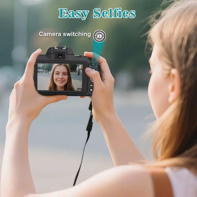Alt view image 6 of 7 - Digital Camera,5K 64MP Camera for Photography with Dual-Lens and Lens Hood,32GB Card 2 Batteries,Selfie 4" Touch Screen Vlogging Cameras for YouTube, Autofocus Flash 18X Digital Zoom Travel Camera