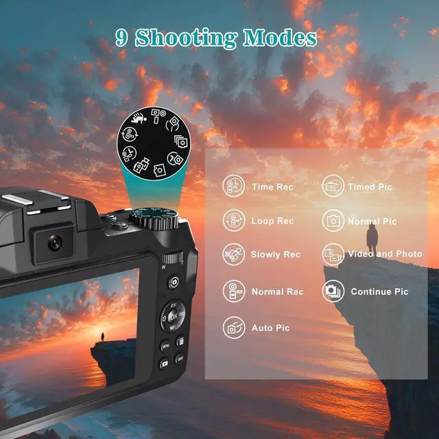 Alt view image 5 of 7 - Digital Camera,5K 64MP Camera for Photography with Dual-Lens and Lens Hood,32GB Card 2 Batteries,Selfie 4" Touch Screen Vlogging Cameras for YouTube, Autofocus Flash 18X Digital Zoom Travel Camera