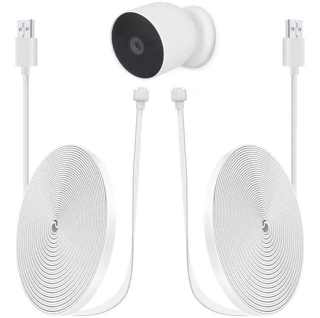 Main image of 2 Pack 20ft/6m Power Cord for Google Nest Cam (Battery) Only,Replacement Cable,Weatherproof Outdoor,Flat Charging Cable for Nest Camera(Battery)-White