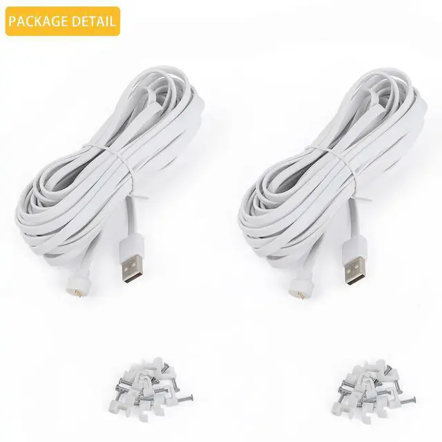 Alt view image 7 of 7 - 2 Pack 20ft/6m Power Cord for Google Nest Cam (Battery) Only,Replacement Cable,Weatherproof Outdoor,Flat Charging Cable for Nest Camera(Battery)-White