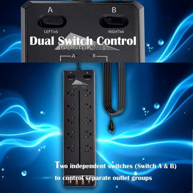 Alt view image 2 of 7 - Heavy Duty Power Strip Surge Protector,20A 2500W,Widely 12 Outlets/Dual Switches,20W Fast Charging/PD 20W/QC3.0,350 Joules Protection,12 Gauge 6.5ft Cord, Commercial