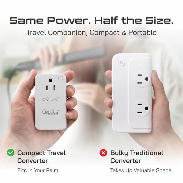 Alt view image 4 of 7 - 220V to 110V Voltage Converter, 200W, USB-A & USB-C, Type C Cord | Includes Type A/G/I/E/F plug adapters. 2 AC outlets for curling irons, straighteners, chargers & worldwide travel