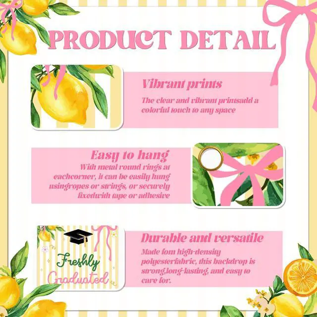 Alt view image 2 of 6 - Freshly Graduated Backdrop Banner - 2026 Graduation Lemonade Bar Decoration, Lemon Themed Graduation Party Photo Props, Class of 2026 Sign, Congrats Grad Banner, 51 * 61 Inch