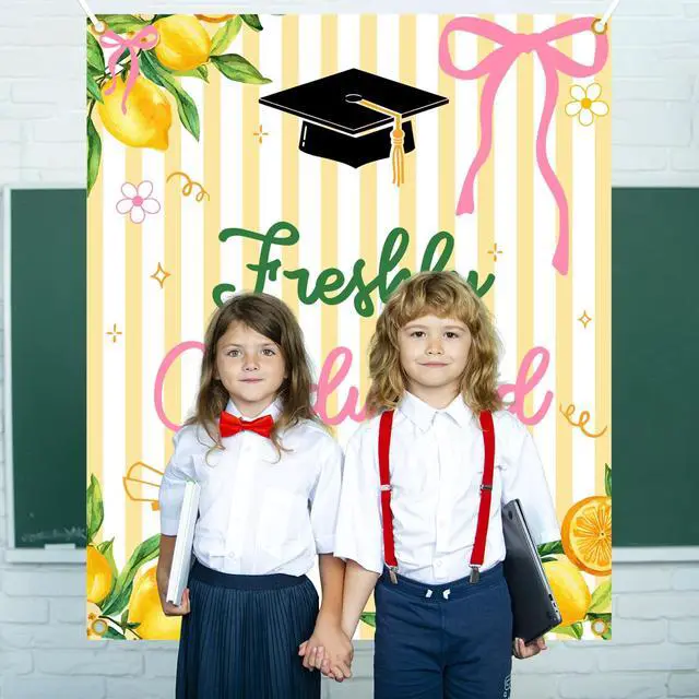Alt view image 6 of 6 - Freshly Graduated Backdrop Banner - 2026 Graduation Lemonade Bar Decoration, Lemon Themed Graduation Party Photo Props, Class of 2026 Sign, Congrats Grad Banner, 51 * 61 Inch