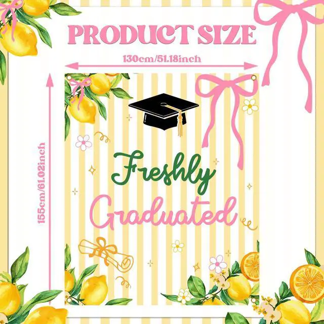 Alt view image 3 of 6 - Freshly Graduated Backdrop Banner - 2026 Graduation Lemonade Bar Decoration, Lemon Themed Graduation Party Photo Props, Class of 2026 Sign, Congrats Grad Banner, 51 * 61 Inch