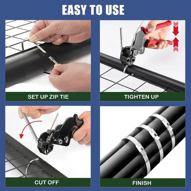 Alt view image 4 of 7 - 300PCS Metal Zip Ties Gun Kit, Silver 7.8"/9.8"/11.8" Self-Locking 304 Stainless Steel Zip Ties, Heavy Duty Cable Tie Fastening Cutting Release Tool Set for Outdoor Fence, Exhaust Pipe and Farm Use