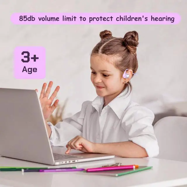 Alt view image 3 of 6 - Kids Headphones, LK15 Open Ear Bluetooth Headphones with Air Conduction | Ultra-Light, 85dB Volume Limiting Wireless Headphone for Children Teens Boys Girls (Purple)