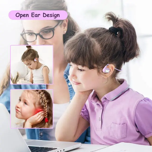 Alt view image 2 of 6 - Kids Headphones, LK15 Open Ear Bluetooth Headphones with Air Conduction | Ultra-Light, 85dB Volume Limiting Wireless Headphone for Children Teens Boys Girls (Purple)