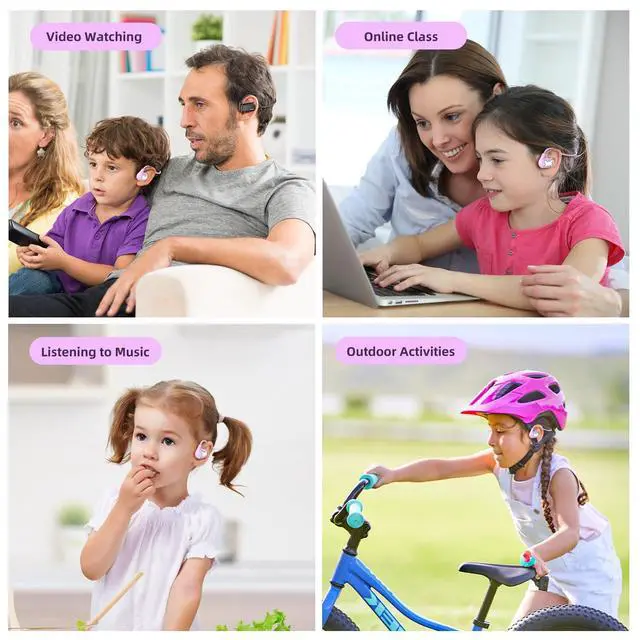 Alt view image 6 of 6 - Kids Headphones, LK15 Open Ear Bluetooth Headphones with Air Conduction | Ultra-Light, 85dB Volume Limiting Wireless Headphone for Children Teens Boys Girls (Purple)