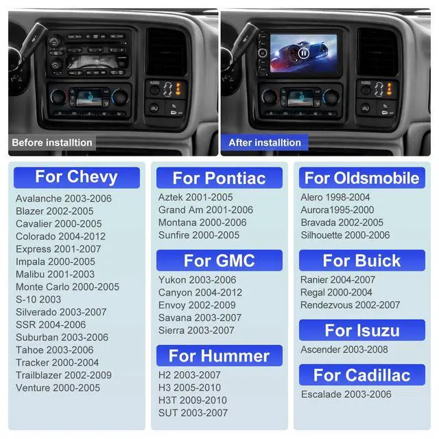 Alt view image 2 of 7 - 7 Inch IPS 2+64GB Touchscreen Android 14 Car Stereo for Chevrolet Silverado Impala Tahoe GMC Sierra Yukon Hummer with CarPlay & Android Auto Car Radio, Support WiFi 6, Bluetooth 5.4, Backup Camera
