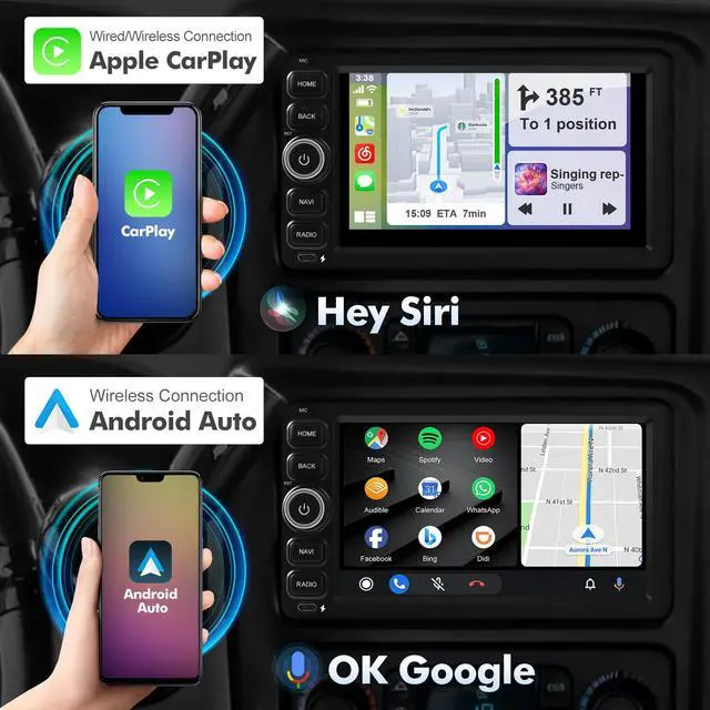 Alt view image 3 of 7 - 7 Inch IPS 2+64GB Touchscreen Android 14 Car Stereo for Chevrolet Silverado Impala Tahoe GMC Sierra Yukon Hummer with CarPlay & Android Auto Car Radio, Support WiFi 6, Bluetooth 5.4, Backup Camera