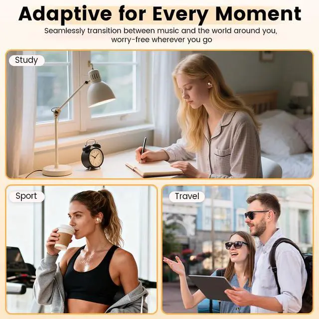Alt view image 2 of 7 - Clip On Ear Headphones with a Makeup Mirror, Open Ear Earbuds Wireless Bluetooth Earbuds,Ultra-Long Battery Life, for Android/iOS Phones (Orange Color)