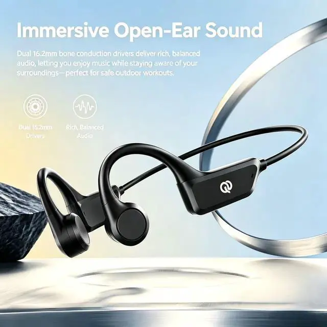 Alt view image 3 of 5 - Bone Conduction Headphones, Open Ear Wireless Bluetooth 5.4 Sports Headphones, IP55 Waterproof for Running Cycling Workout, 10H Playtime
