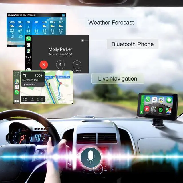 Alt view image 4 of 7 - Apple Carplay Screen for Car, 7" HD Portable Car Stereo Touch Screen for Apple Carplay & Android Auto, Audio Receivers with Voice Control, Mirror Link, Bluetooth, Siri, AirPlay,GPS Navigation