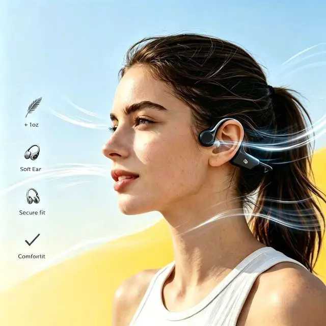 Alt view image 4 of 5 - Bone Conduction Headphones, Open Ear Wireless Bluetooth 5.4 Sports Headphones, IP55 Waterproof for Running Cycling Workout, 10H Playtime