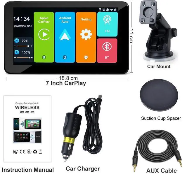 Alt view image 7 of 7 - Apple Carplay Screen for Car, 7" HD Portable Car Stereo Touch Screen for Apple Carplay & Android Auto, Audio Receivers with Voice Control, Mirror Link, Bluetooth, Siri, AirPlay,GPS Navigation