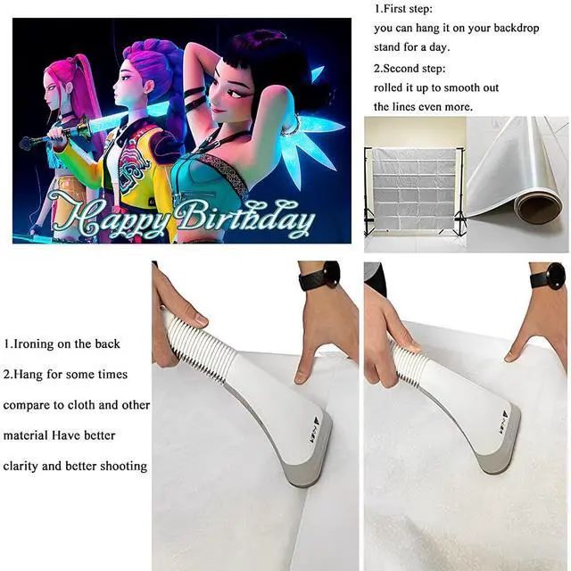 Alt view image 4 of 4 - Demon Hunters Girls Birthday Decorations, Demon Hunters Happy Birthday Banner Backdrop for Kids Birthday Party Supplies (5x3ft)