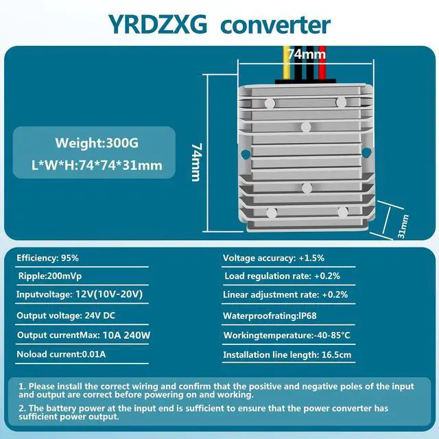 Alt view image 6 of 7 - 10A 12V to 24V 240W DC Step-Up Converter, Regulator, Boost Converter, for LED Club Car Light Bar, IP68 Waterproof Power Module