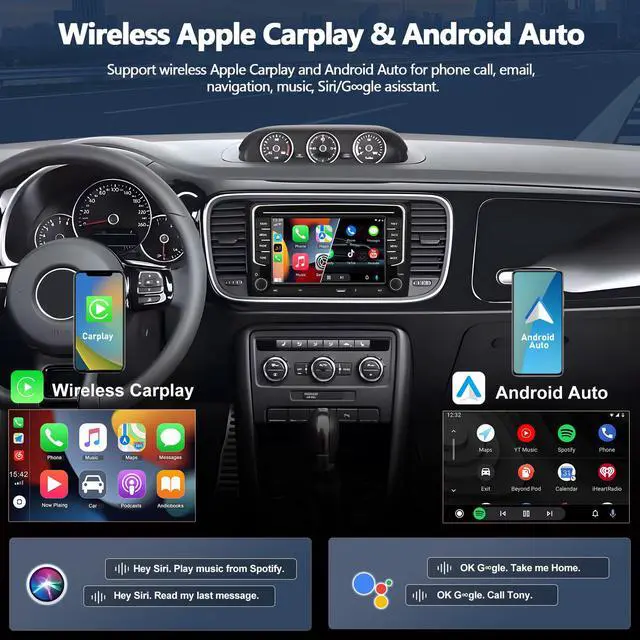 Alt view image 3 of 7 - 4G+64G Car Radio for Volkswagen VW Beetle 2012-2018 with Wireless Carplay Android Auto 7" HD Touch Screen Radio Android 15 Car Stereo with GPS 32EQ Bluetooth 5.0 FM RDS Type-C Backup Camera