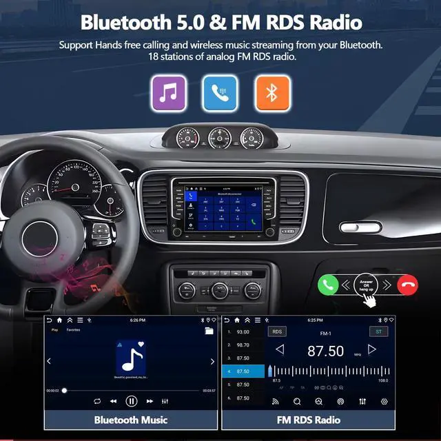 Alt view image 4 of 7 - 4G+64G Car Radio for Volkswagen VW Beetle 2012-2018 with Wireless Carplay Android Auto 7" HD Touch Screen Radio Android 15 Car Stereo with GPS 32EQ Bluetooth 5.0 FM RDS Type-C Backup Camera