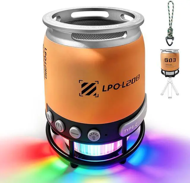 Main image of 1 Pack Outdoor Speaker for Camping Housewarming Party | Portable Wireless LED Light Lantern, Multi-Sync Auto-Pairing, 360° Sound and Rich Bass, Patio Pool Yard Decor -Orange