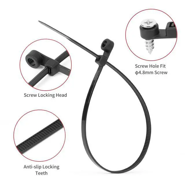 Alt view image 4 of 7 - 400Pcs Mountable Head Zip Ties with Screw Hole (4"+6"+8"+12") | Assorted Sizes Mountable Head Cable Ties, UV Resistant, Weatherproof, Self-Locking ties for Indoor Outdoor Cable Management