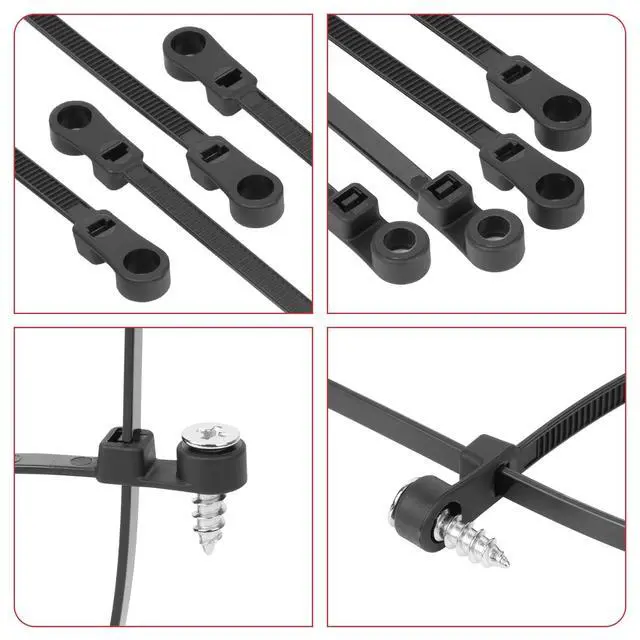 Alt view image 5 of 7 - 400Pcs Mountable Head Zip Ties with Screw Hole (4"+6"+8"+12") | Assorted Sizes Mountable Head Cable Ties, UV Resistant, Weatherproof, Self-Locking ties for Indoor Outdoor Cable Management