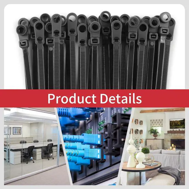 Alt view image 7 of 7 - 400Pcs Mountable Head Zip Ties with Screw Hole (4"+6"+8"+12") | Assorted Sizes Mountable Head Cable Ties, UV Resistant, Weatherproof, Self-Locking ties for Indoor Outdoor Cable Management