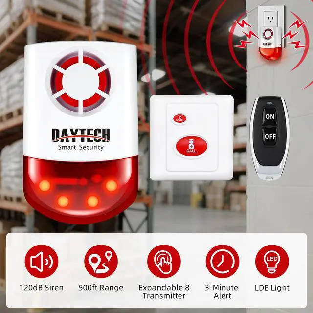 Alt view image 2 of 7 - Panic Button Alarm, Strobe Siren Alarm Home Caring Loud Outdoor | SOS Alert System with 2 Red Flashing Siren and 5 Remotes Panic Button, for Store/Home/Hotel/Jewelry/Shop Security Alarm