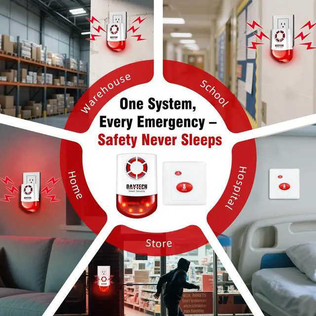 Alt view image 5 of 7 - Panic Button Alarm, Strobe Siren Alarm Home Caring Loud Outdoor | SOS Alert System with 2 Red Flashing Siren and 5 Remotes Panic Button, for Store/Home/Hotel/Jewelry/Shop Security Alarm