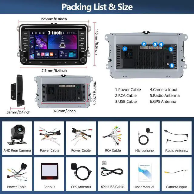 Alt view image 7 of 7 - 4G+64G Car Radio for Volkswagen VW Beetle 2012-2018 with Wireless Carplay Android Auto 7" HD Touch Screen Radio Android 15 Car Stereo with GPS 32EQ Bluetooth 5.0 FM RDS Type-C Backup Camera
