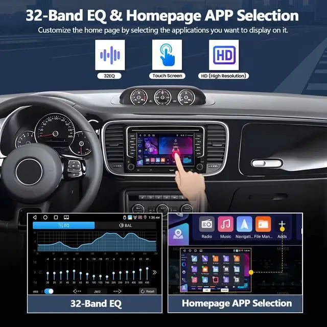 Alt view image 6 of 7 - 4G+64G Car Radio for Volkswagen VW Beetle 2012-2018 with Wireless Carplay Android Auto 7" HD Touch Screen Radio Android 15 Car Stereo with GPS 32EQ Bluetooth 5.0 FM RDS Type-C Backup Camera
