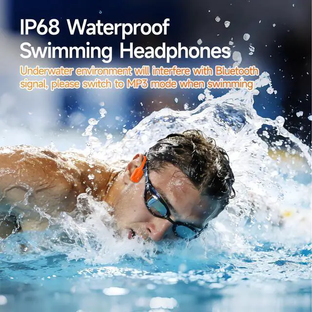 Alt view image 2 of 7 - Swimming Headphones Underwater - IP68 Waterproof | Bone Conduction Headphones Bluetooth 6.0,Bone Conduction Earbuds with 8G MP3 for Swimming Running Cycling Sports (Orange)