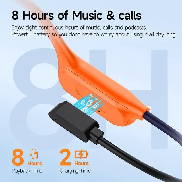 Alt view image 4 of 7 - Swimming Headphones Underwater - IP68 Waterproof | Bone Conduction Headphones Bluetooth 6.0,Bone Conduction Earbuds with 8G MP3 for Swimming Running Cycling Sports (Orange)