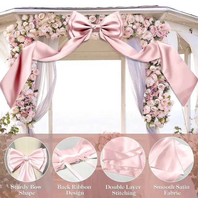 Alt view image 3 of 7 - Giant Bow Decor, 83x20 Inch Large Pink Bows for Decoration with Back Ribbon | Satin Fabric, Double Sturdy Bow Shape,Strap Design, for Birthday Party Room Wedding Baby Shower Decorations