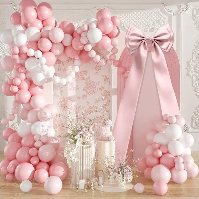 Alt view image 5 of 7 - Giant Bow Decor, 83x20 Inch Large Pink Bows for Decoration with Back Ribbon | Satin Fabric, Double Sturdy Bow Shape,Strap Design, for Birthday Party Room Wedding Baby Shower Decorations