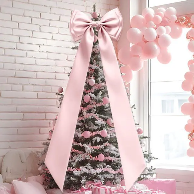 Alt view image 6 of 7 - Giant Bow Decor, 83x20 Inch Large Pink Bows for Decoration with Back Ribbon | Satin Fabric, Double Sturdy Bow Shape,Strap Design, for Birthday Party Room Wedding Baby Shower Decorations