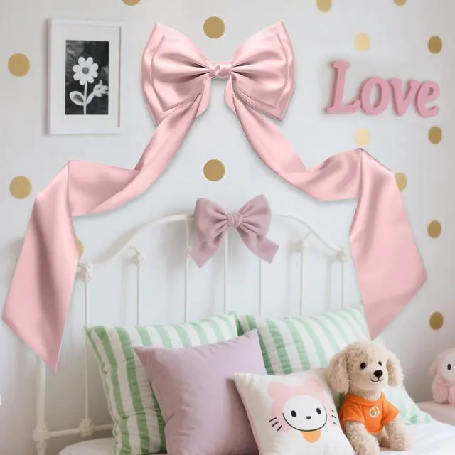 Alt view image 7 of 7 - Giant Bow Decor, 83x20 Inch Large Pink Bows for Decoration with Back Ribbon | Satin Fabric, Double Sturdy Bow Shape,Strap Design, for Birthday Party Room Wedding Baby Shower Decorations
